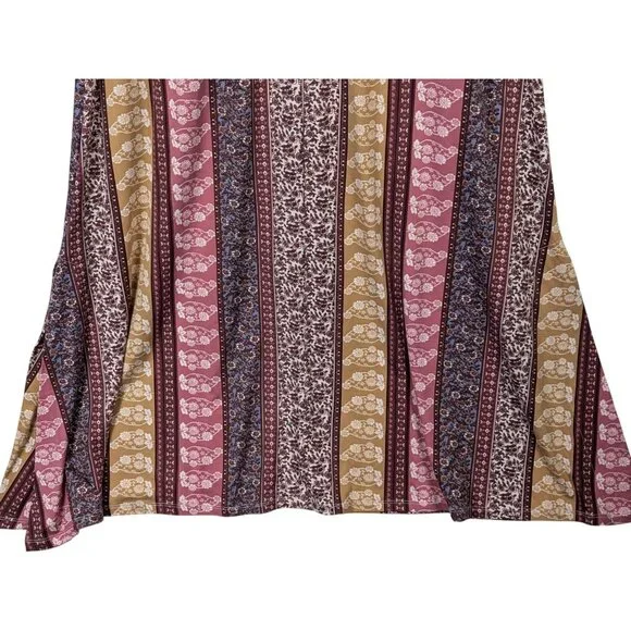 Cactus + Pearl Women size L Mix Stripe Knit Maxi Dress Slits Cottagecore Hippie - Picture 4 of 13
